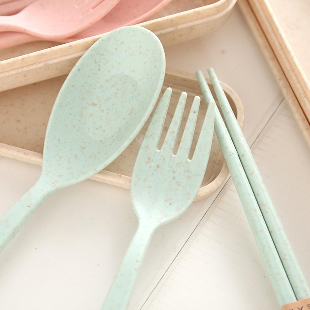 Portable Wheat Straw Cutlery Travel Fork Chopstick Spoon Camping Picnic Set