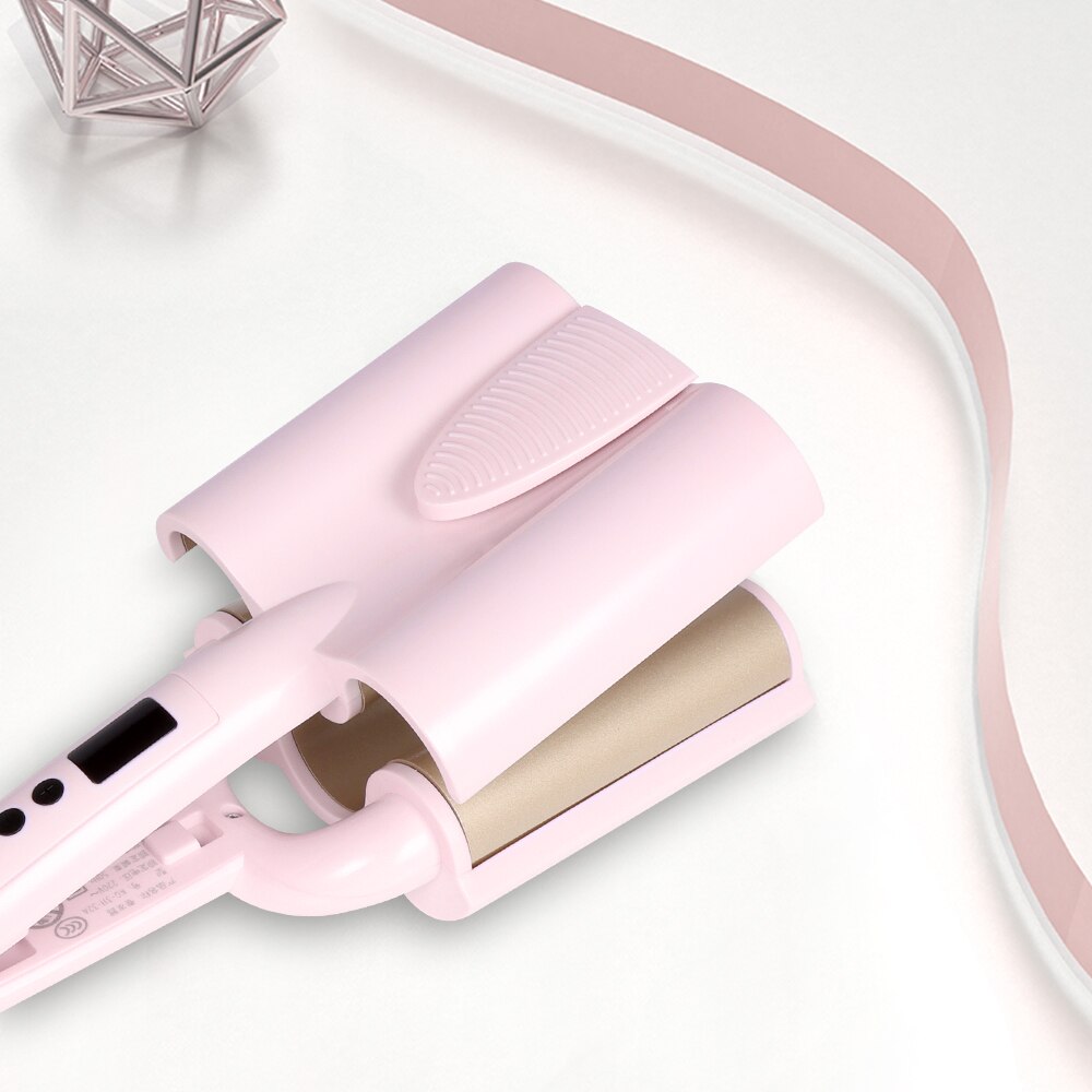 Rizador de pelo de cerámica de onda grande, rodillo de huevo ondulado profundo, pantalla LED, Triple barril automático, herramientas de peinado del cabello