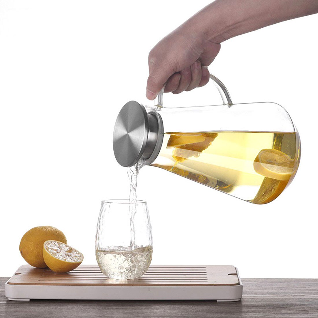 1500ML Large Capacity Glass bottle botella Transparent teapot Stainless Steel Filter kettle boiling water bottles Jug Juice Pot