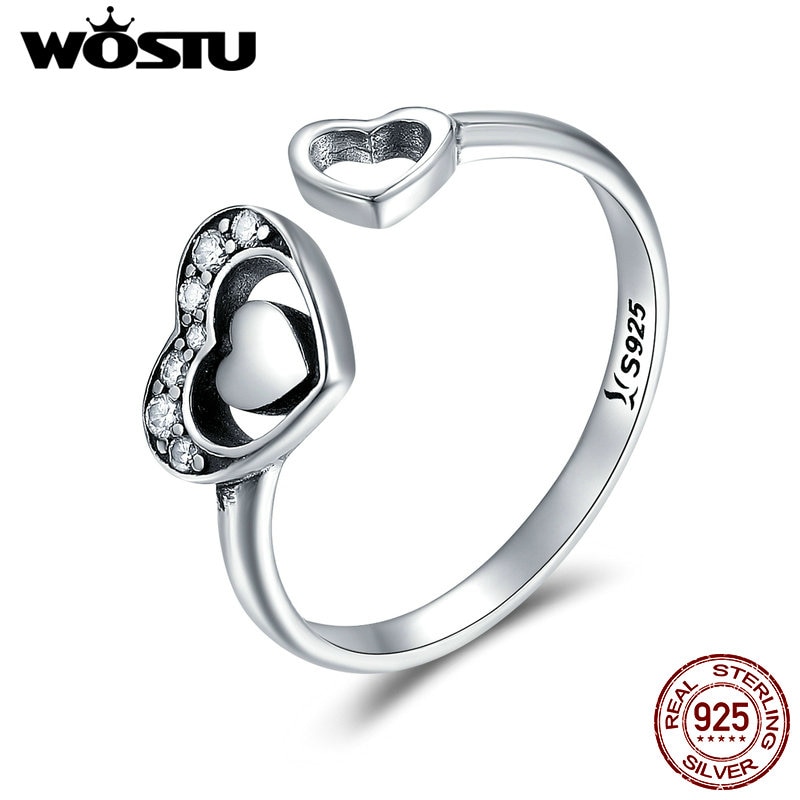 WOSTU Trendy 925 Sterling Zilver Gelijktijdige Hart Open Ringen Voor Vrouwen Fijne Sieraden Kerstcadeau FIR168