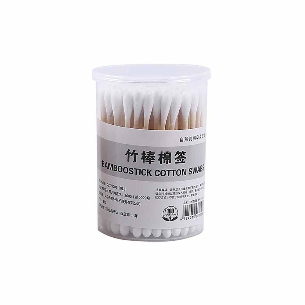 500/100/200pc kasse naturlige vatpinde dobbelt hoved træpinde næseører rengøring kosmetik sundhedspleje bomuldsknopper: 100pc