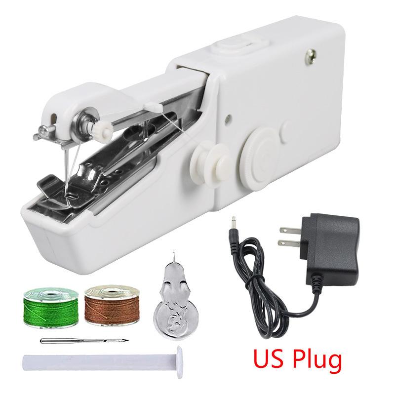White Mini Sewing Machine DIY Clothes Small Stitch Machine Household Needlework Set Portable Sewing Machines with Sewing Kit: WT- Set 3 - US Plug