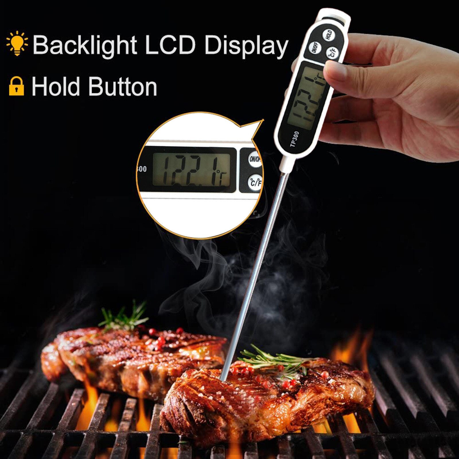 A digital meat thermometer long probe cooking kitchen barbecue milk liquid oven instrument homemade food temperature sensor