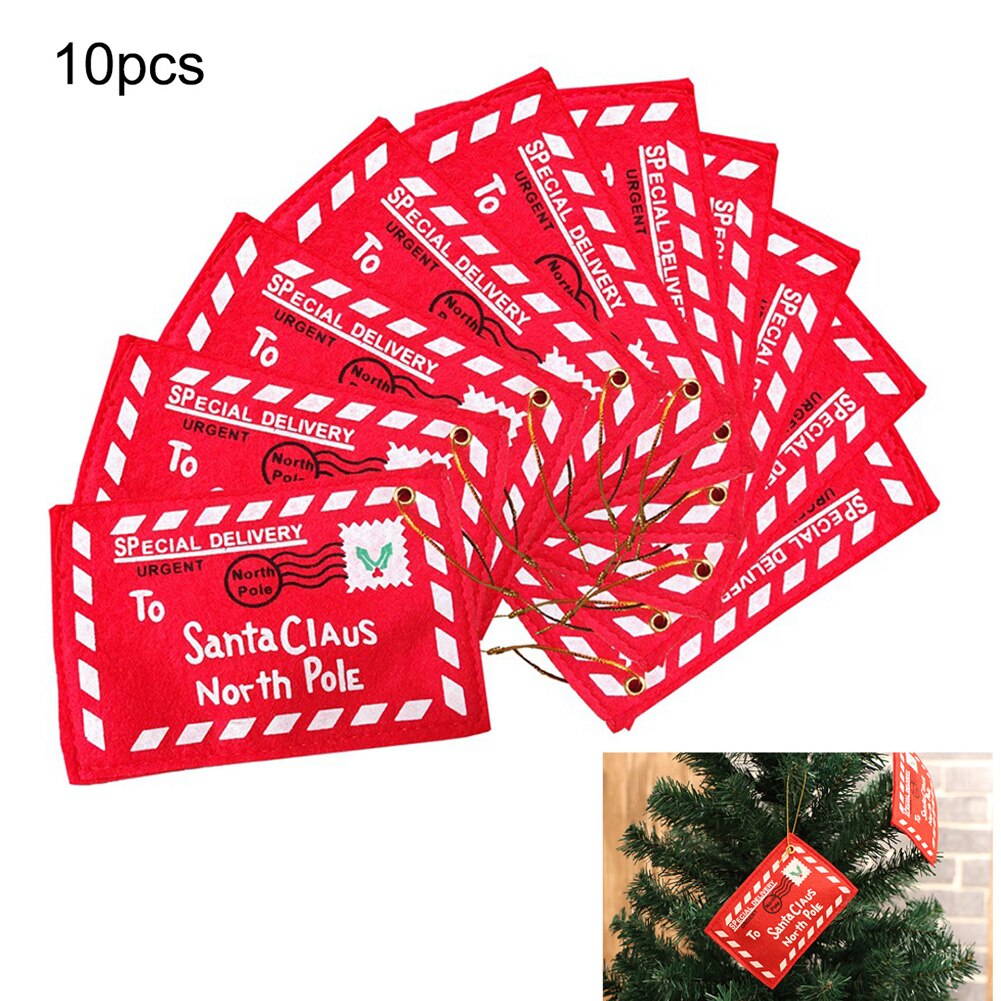 10pcs Christmas Santa Claus Wishing Letter Envelope Hanging Decor Christmas Tree Cards Candy Bags For Party