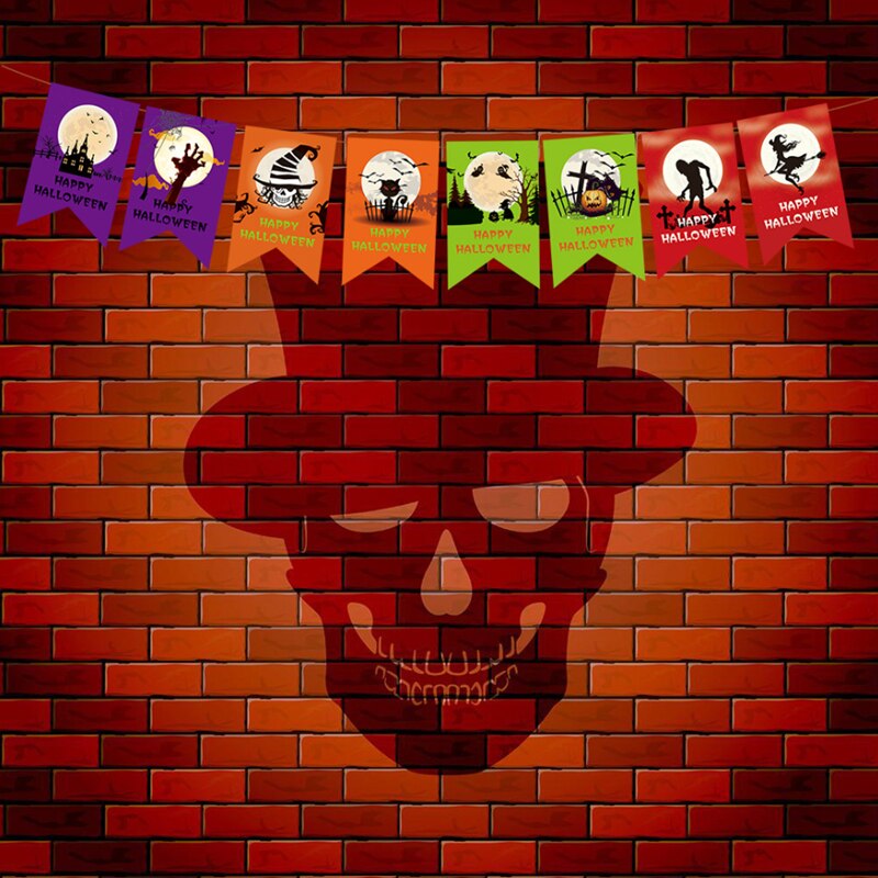 Driehoek Pull Vlag Vleermuis Schedel Pompoen Papieren Pull Bloem Decoratie Halloween Pull Vlag 3M Halloween Party Diy Decoraties