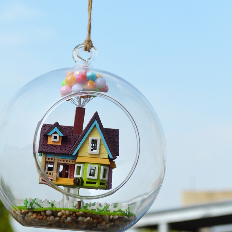 Diy poppenhuis miniatuur poppenhuis met meubels glazen bol huis voor poppen model casa verjaardag speelgoed voor kinderen  b006 # e