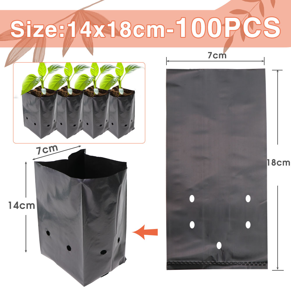 100PCS Black Plastic Seedling Bags Growing Bowl with Breathable Holes for Garden Plant Nursery Germination Nutrition Planter Pot: Orange