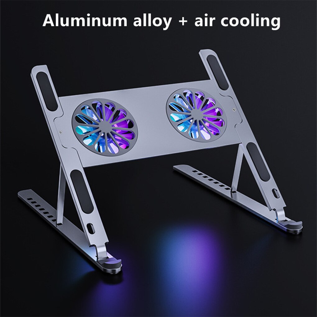 RGB Light Laptop Stand Cooling Fan Gaming Laptop Stand Aluminum Foldable Cooler for Notebook Laptop Macbook Adjustable Holder