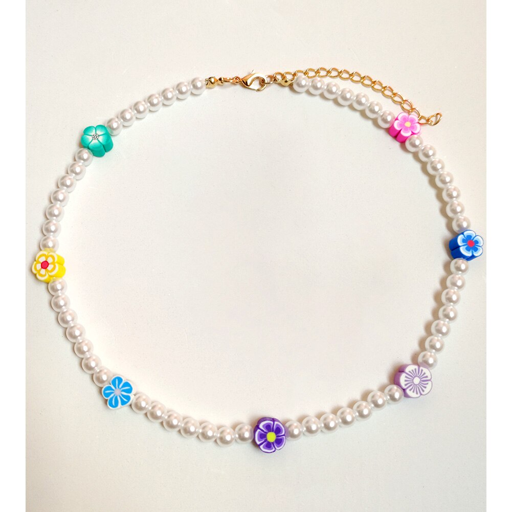 Boho Evil Eye Smile Pearl Beaded Necklace For Women Imitation Pearl Christmas Y2K Happy Face Choker Collar Party Jewelry: 062809MC