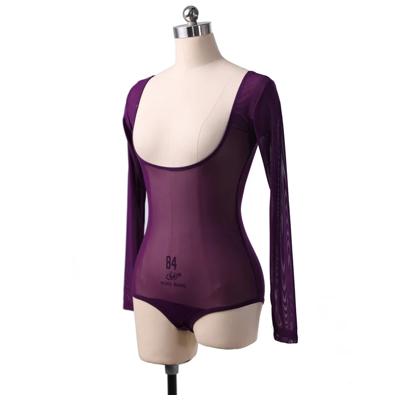 Dames lange mouw doorzichtige mesh pure crop top blouse shirt pull-on bodycon tee danser basiskleding sexy transparant naakt rood: Clear