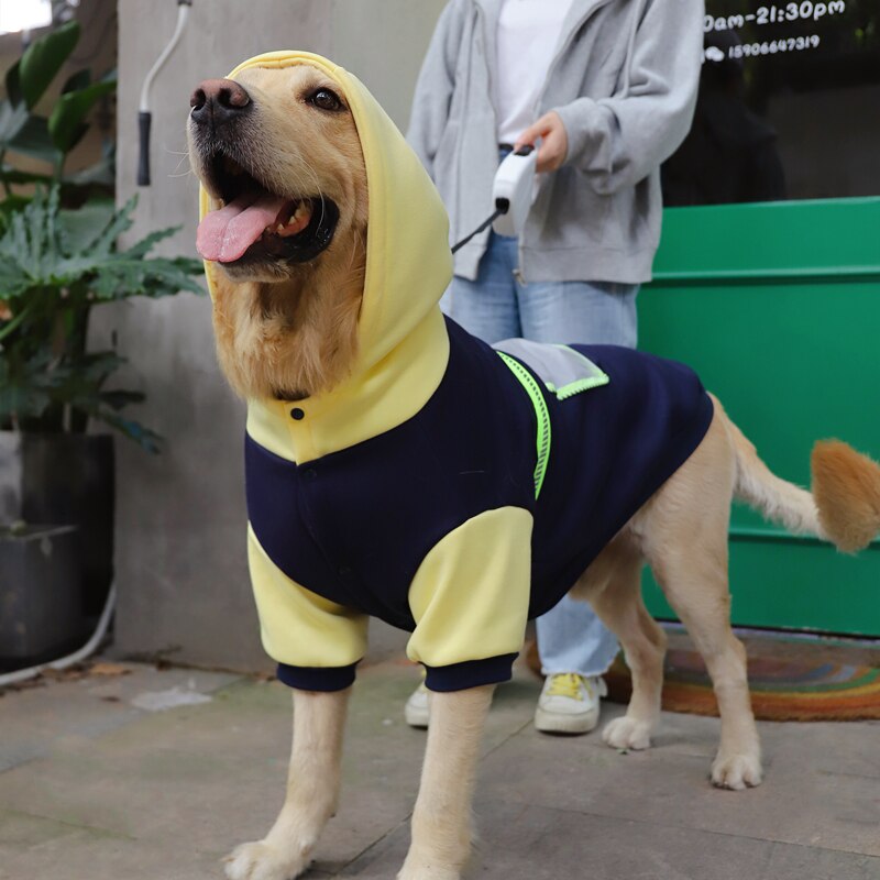 Masticar grueso Otoño e Invierno Sudadera con capucha para perros, Labrador perros grandes salida ropa de dos-pierna botón abrigo para mascotas mono para perro: Negro / 4XL