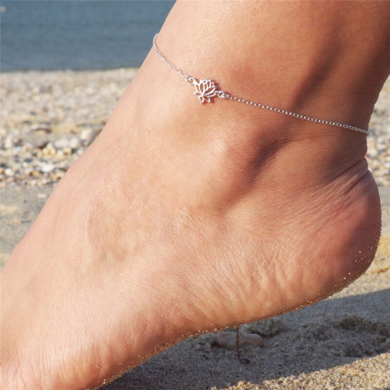 Alloy Lotus Flower Anklet Foot Chain Sliver Indian Amulet Jewelry For Women Girls