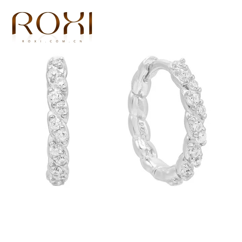 ROXI 925 Sterling Silber Kleine Runde Band Ohrringe Schmuck für Frauen Brincos Kreis Zirkon Kristall Ohrringe Pendientes: Weiß Gold