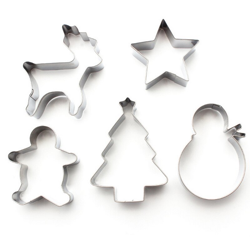 5 stks/set Rvs Cookie Cutter Herten Sneeuwpop Kerstboom Vorm Cookie Mold Biscuit Snijders