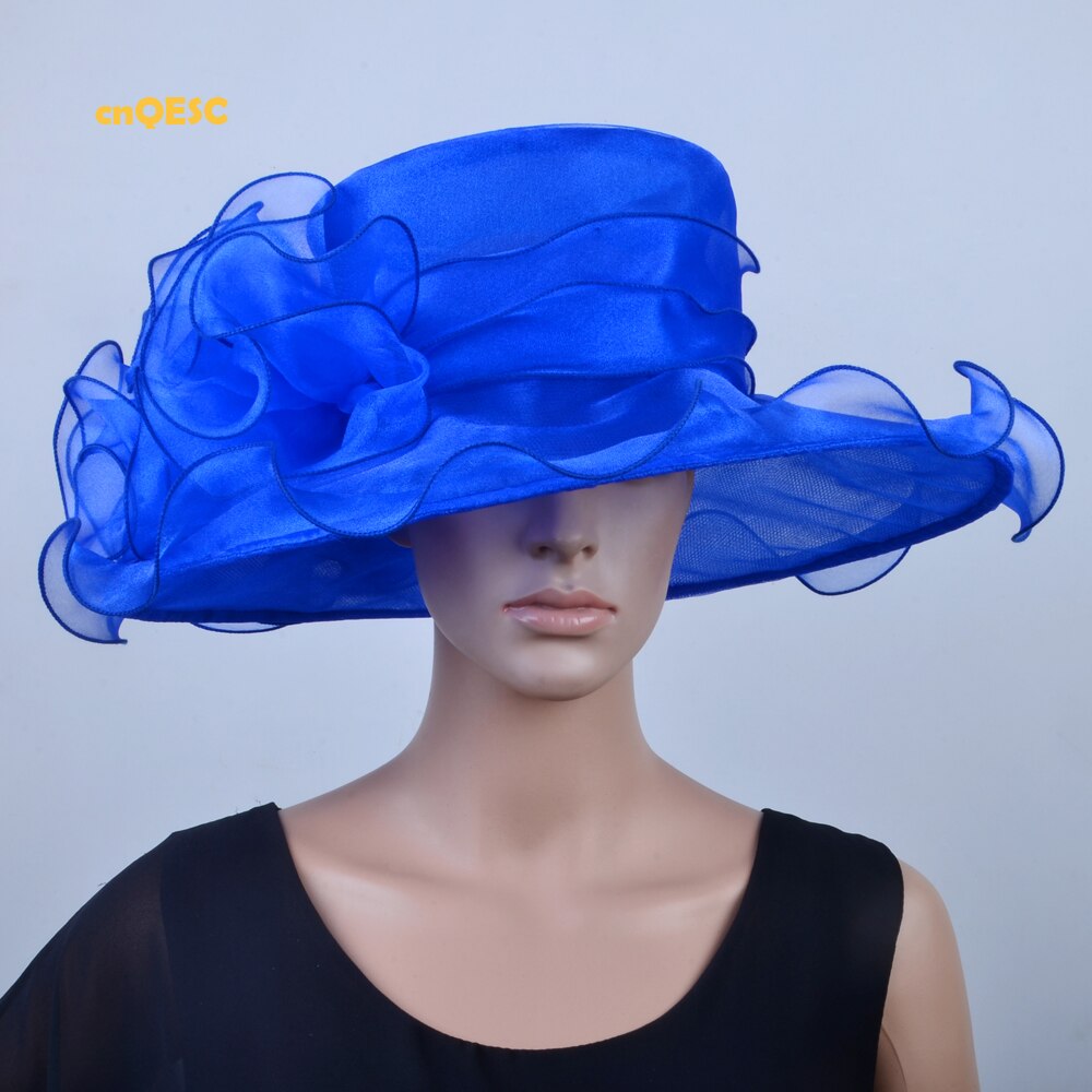 Lime green Wide brim Crystal organza hats church for kentucky derby wedding women's hat races