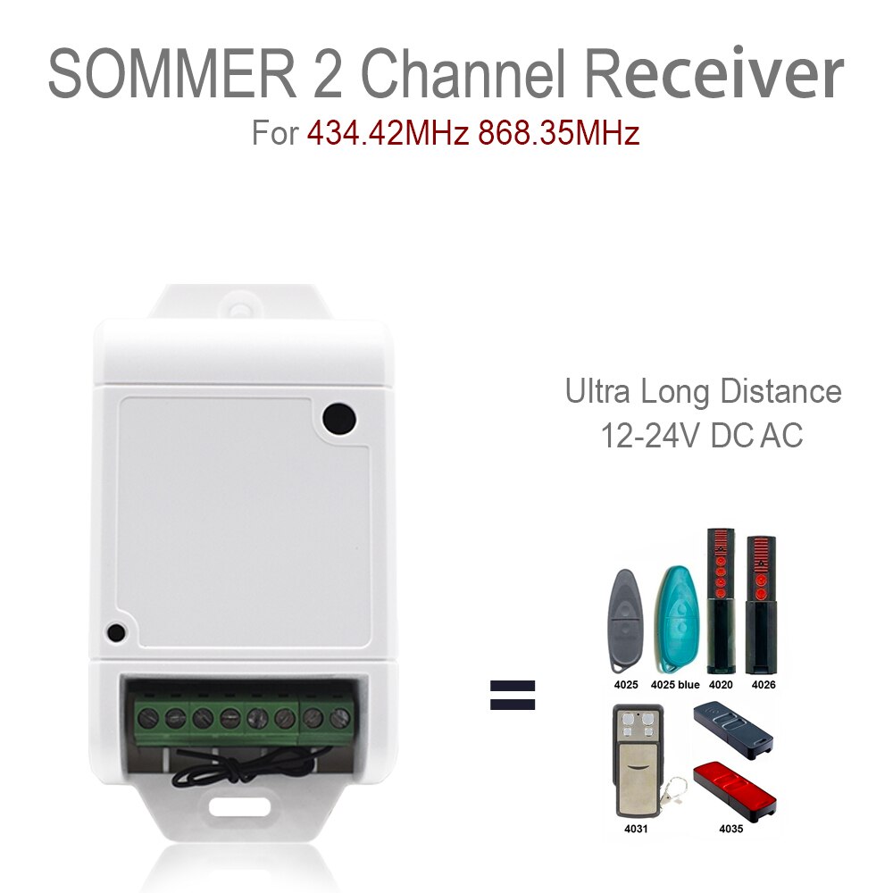 SOMMER garage télécommande 868mhz récepteur SOMMER TX03-434-4-XP 434.42mhz télécommande commutateur 2ch 12V - 24V ca cc