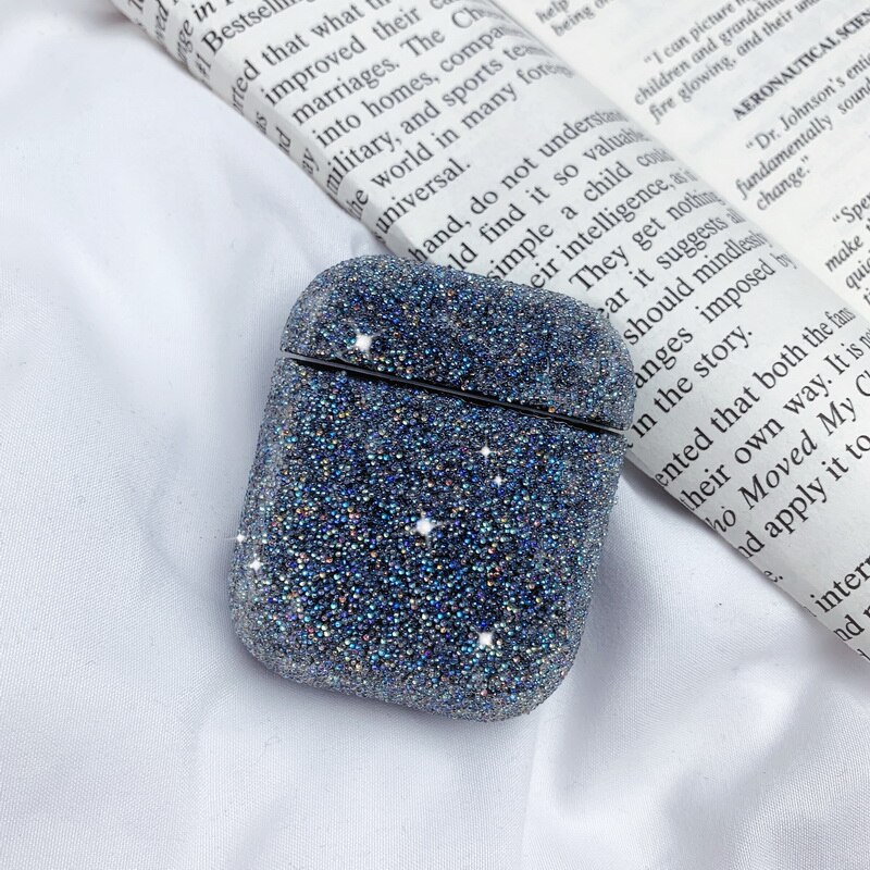 Para airpods pro caso luxo brilho diamante caso duro sem fio bluetooth fone de ouvido cristal capa para airpods 1 2 caso proteção: Airpods 1 2-black