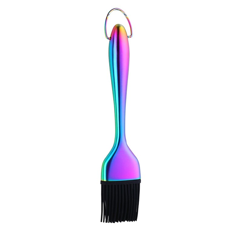 Cepillo de aceite con mango de acero inoxidable, cepillo de silicona dorado, herramientas para parrilla de barbacoa y pastelería, utensilios para hornear de cocina, 1 ud.: 1pc rainbow no.0