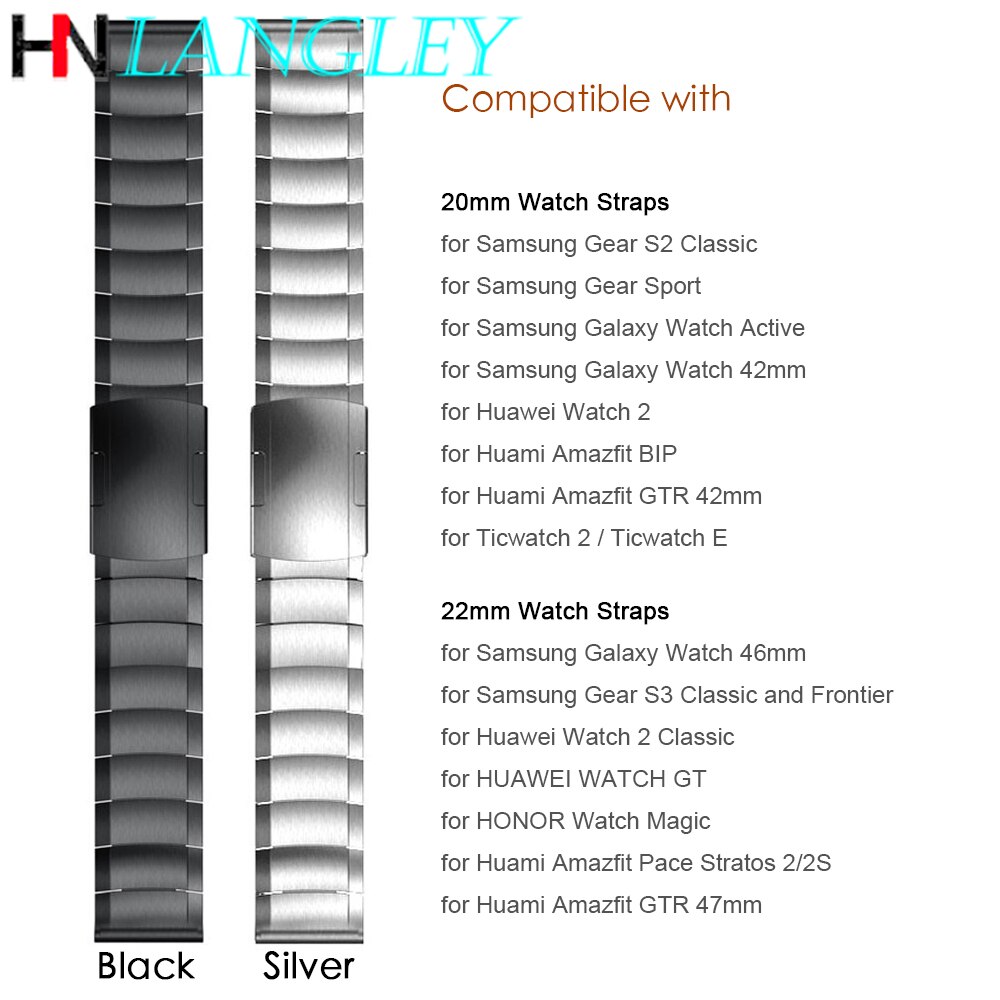 20mm 22mm roestvrijstalen band voor samsung active watch 42mm gear  s3 s2 classic-banden voor huami amazfit gtr bip huawei gt-band