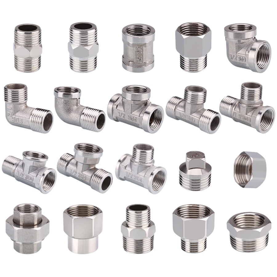 1/2" 3/4" BSP Female Male Thread Tee Type Reducing Stainless steel Elbow Butt joint adapter Adapter Coupler Plumbing fittings