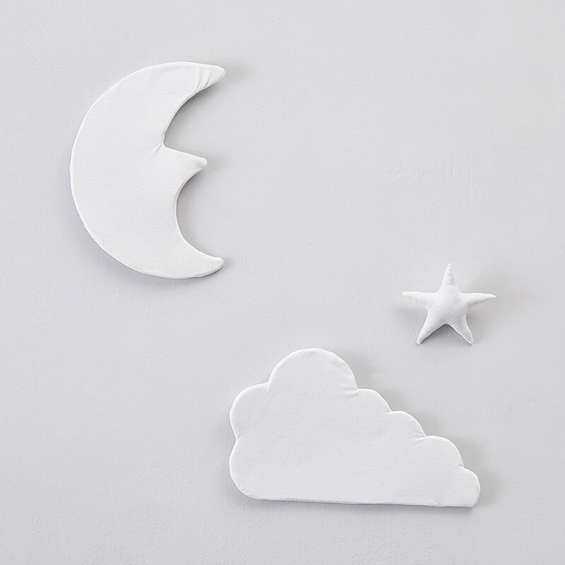 3 Stks/set Moon Star Muur Decor Ins Nordic Stijl Katoen Cloud Ornamenten Kinderkamer Decoraties Muurstickers Fotografie Props: White