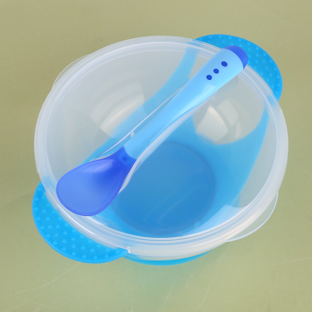 Safety Baby Feeding Dishes Babies Eatting Bowl with Suction Cup Assist Spoon Fork Baby Training Products: Blue