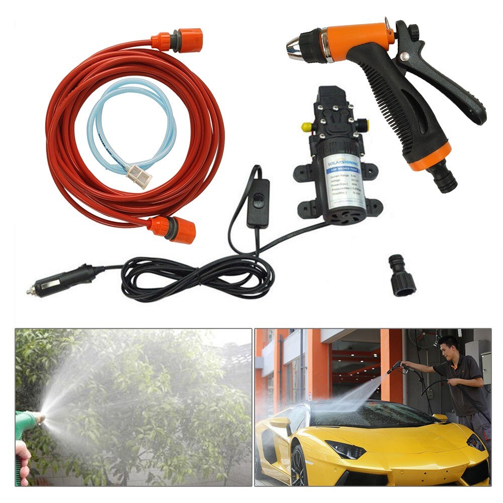 12V Car Wash Washing Machine Cleaning Electric Pump Pressure Washer Device Tool: Army Green