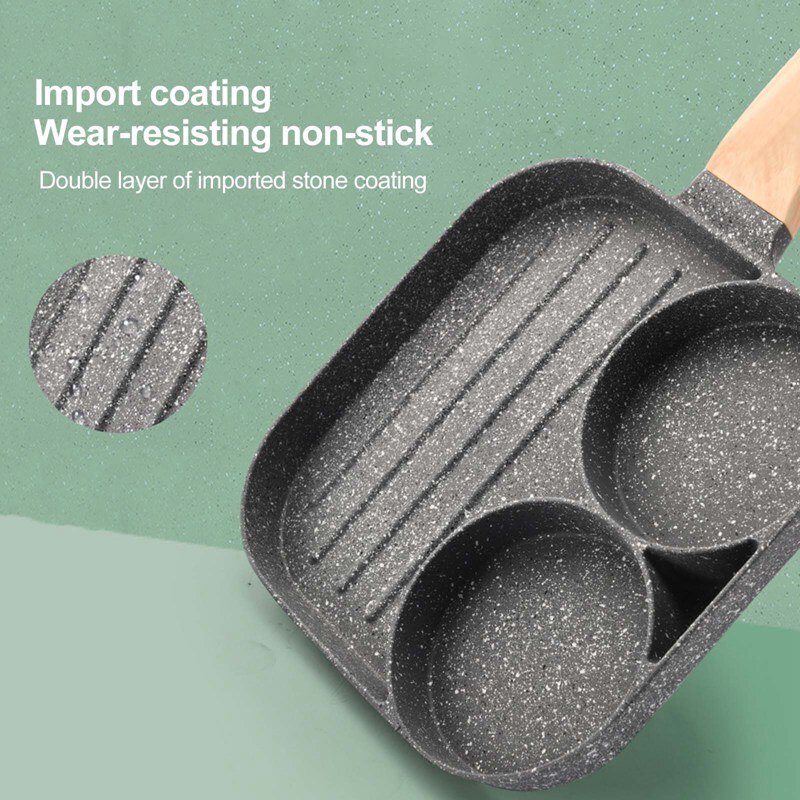 Maifan Non-stick Pannenkoek Pan, Twee Hole Steen, Drie In Een, Voor Vlees, Burger, ei, Burger, Met Houten Handvat