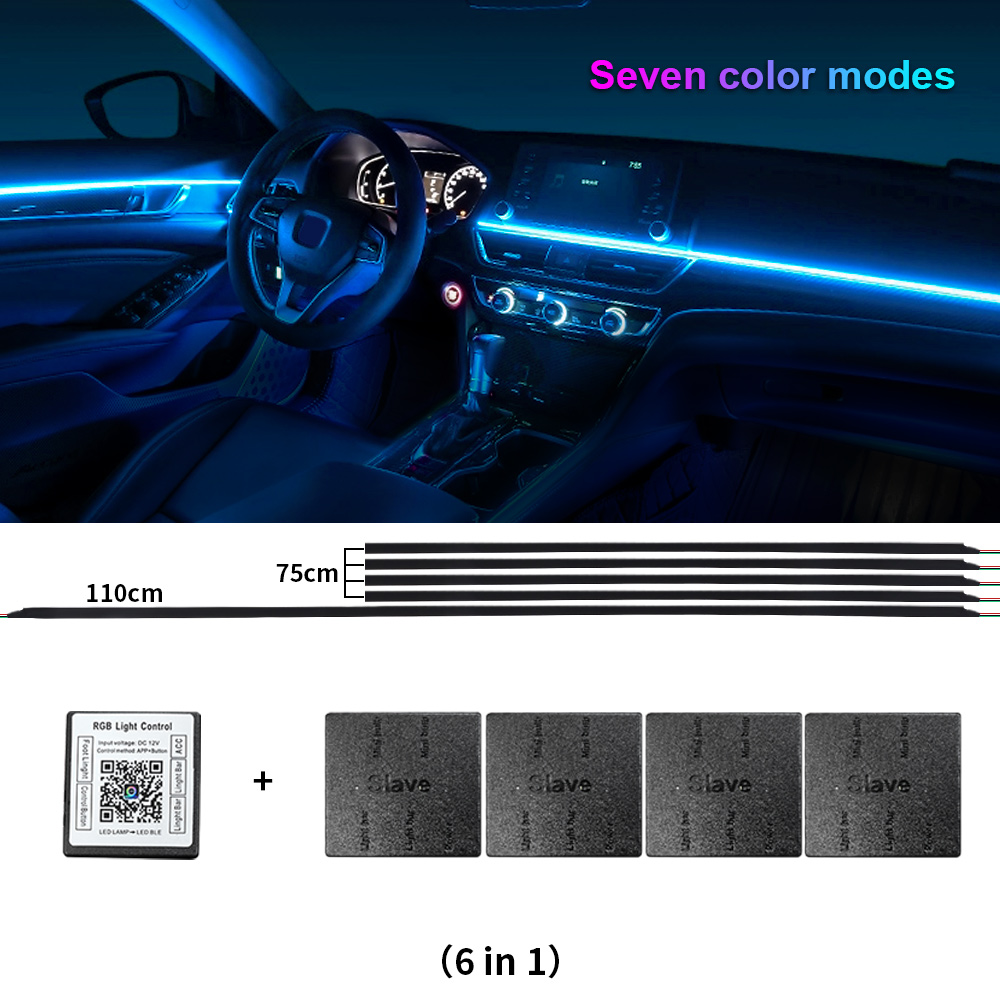 18 in 1 Dual Zone Symphony Streamer Car Ambient Light Interior LED Full Color RGB Neon Acrylic Strip Atmosphere Lighting Kit App: Crystal Blue