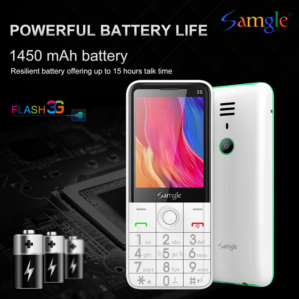Samgle F5 Flash WCDMA 3G Bar Feature Mobile Phone Speed Dial 2.8" Color Display Flashlight Whatsapp Big Keyboard Phone For Elder