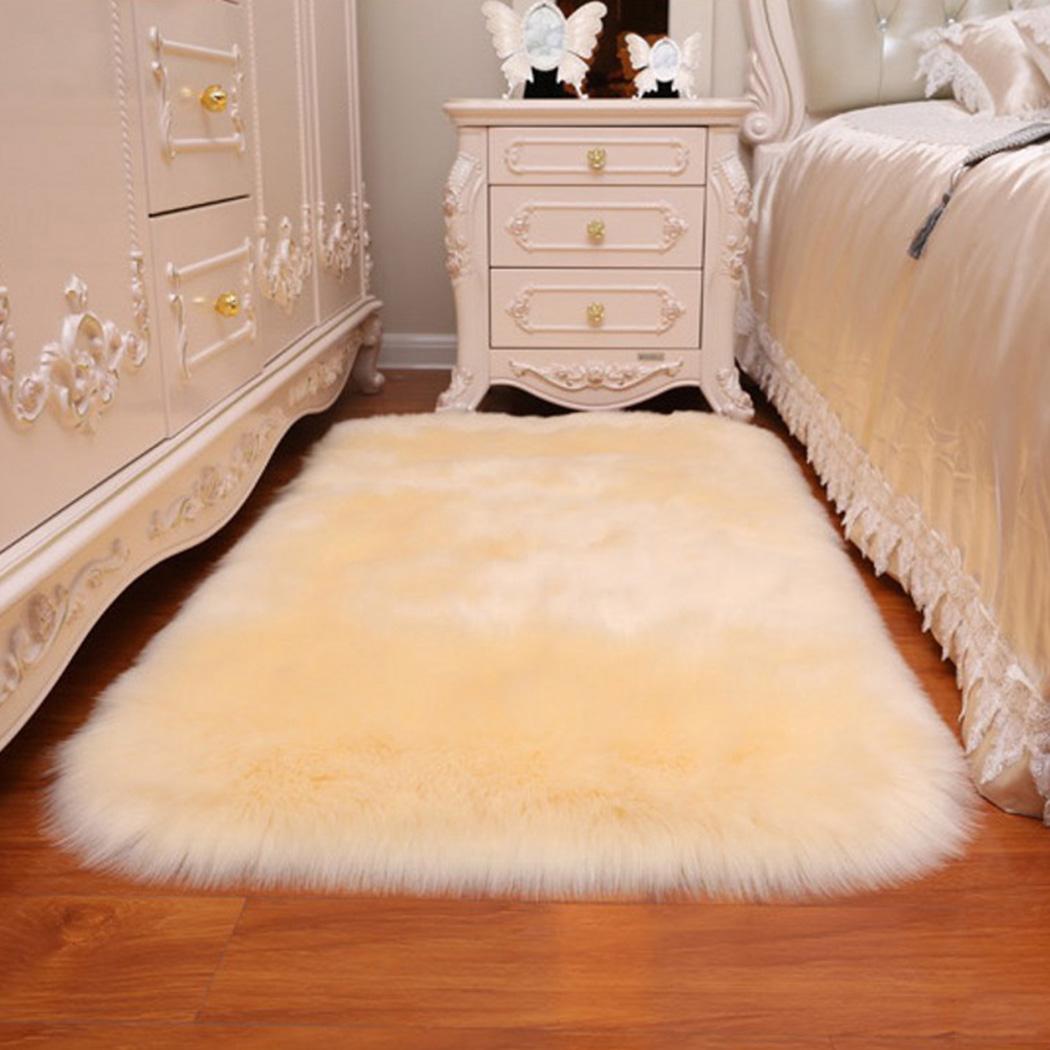 Luksus firkantet blød kunstigt uld fåreskind fluffy hvid pels tæppe stue og soveværelse, undersøgelse dekoration: Beige 50 x 150cm