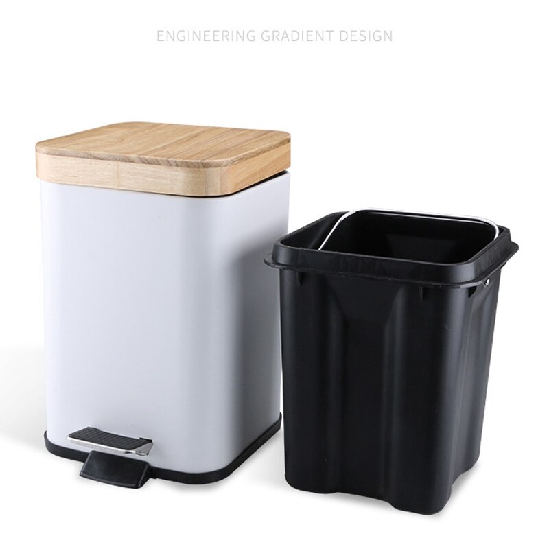 Cosmetische pedaalemmer 3l met deksel van echt bamboe badkamer prullenbak met softclose kleine prullenbak wit