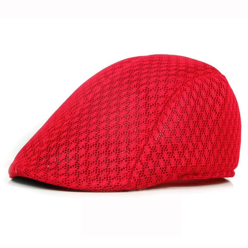 2019 brytyjski styl klasyczny mężczyzna kobiet Mesh berety czapki lato dorywczo jednolity kolor czapki z daszkiem berety kapelusze oddychająca czapka Casquette: Czerwony