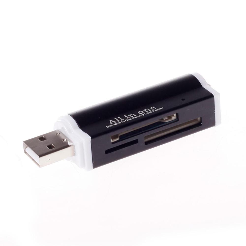 4 in- in-1 multifunctionele geheugenkaartlezer met aluminium behuizing, usb 2.0 externe kaartlezer voor sd-kaart, mmc, micro sd, tf-kaart: Zwart