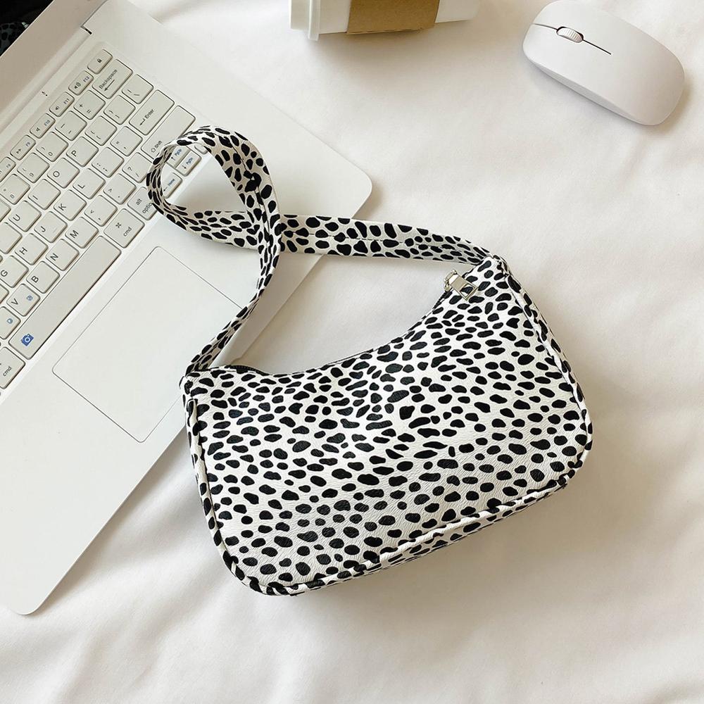 Cow Milk Print Women Handbag Totes Female Casual Underarm Shoulder Bags Popular Simple Female Daily Bag: Black