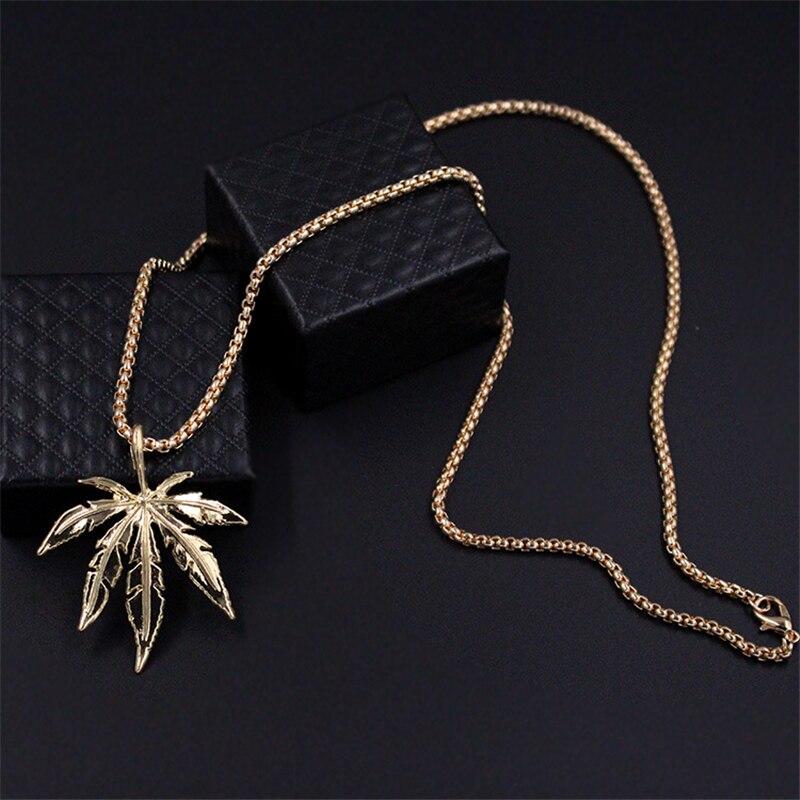 Hip-Hop Wietblad Goud Titanium Stalen Ketting Persoonlijkheid Rvs Geometrische Type Mannen Maple Leaf Blade Keten: Goud-kleur