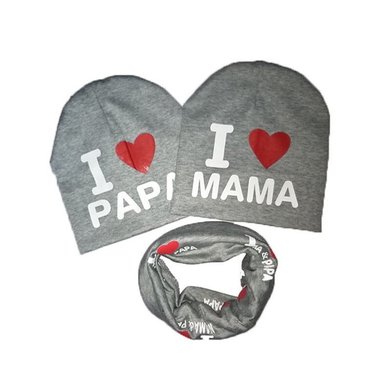 Driedelige Kinderen Hoeden Sjaal Baby Jongens Gedrukt Gebreide Caps Lente Herfst Kids Peuter Star Katoen Papa Mama Caps 6M-36Month
