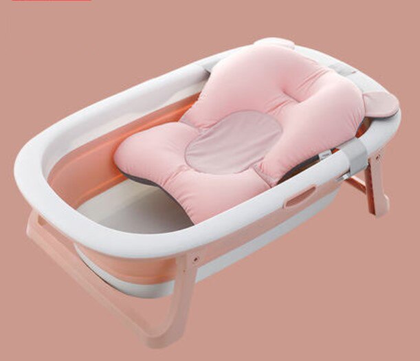 Baby folding bath kids swim tub child portable plastic bath tub: pink with bath mat