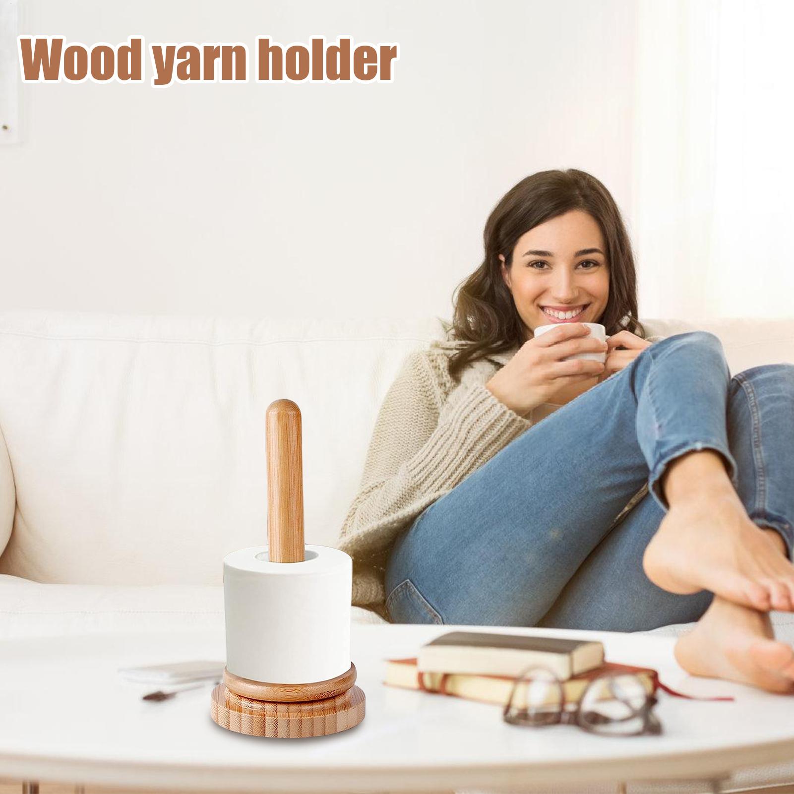 Wooden Yarn Holder Rack Vertical Rotating Weaving Tool Rack Storage Winding Roll Holder Dispenser for Crocheting