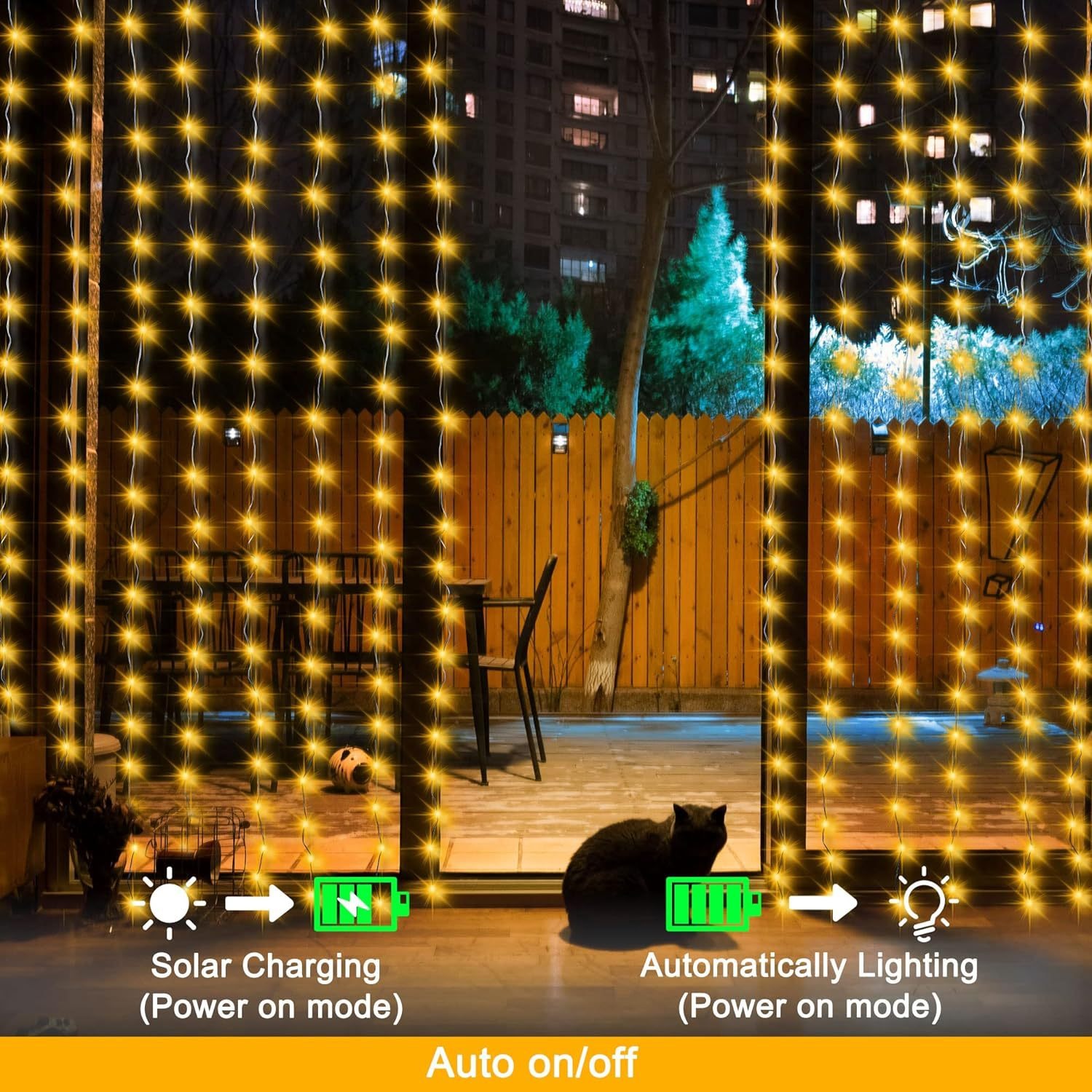 Cortina de luz Solar para exteriores, guirnalda de hadas Solar impermeable, luces de cadena para jardín, patio, pabellón, boda, , vacaciones, luces decorativas