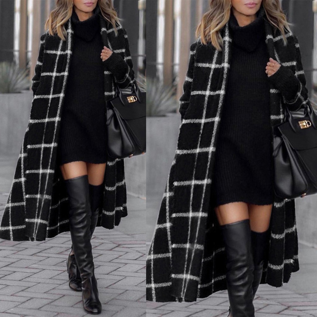 Femmes Plaid hiver à capuche manteau Trench veste mince longue pardessus vêtements d'extérieur automne Parkas basique vestes # js5