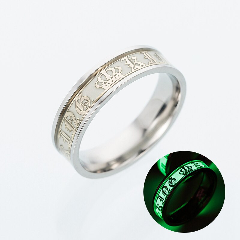 Luminous Titanium Steel Couple Ring Golden Crown Her King His Queen Husband and Wife Jewelry Anniversary Valentine's Day: 7 / King