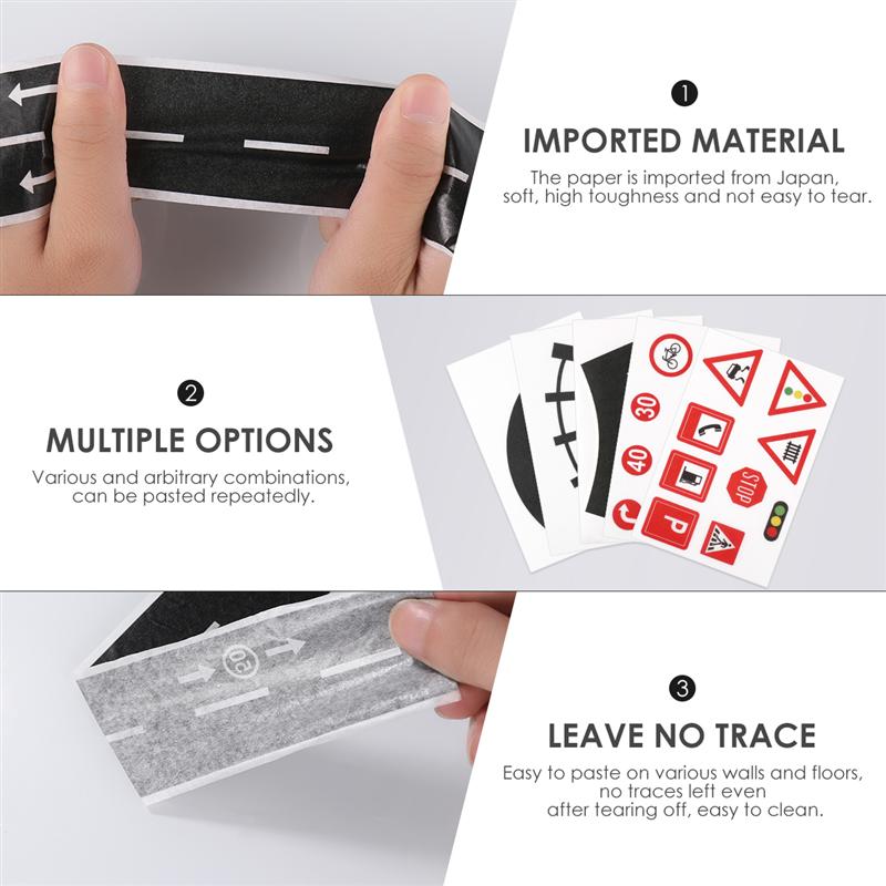 Stobok 9Pcs Railway Road Verkeer Tape Sticker Diy Road Verkeer Road Lijm Afplakband Auto Stickers Voor Kinderen Speelgoed auto Trein