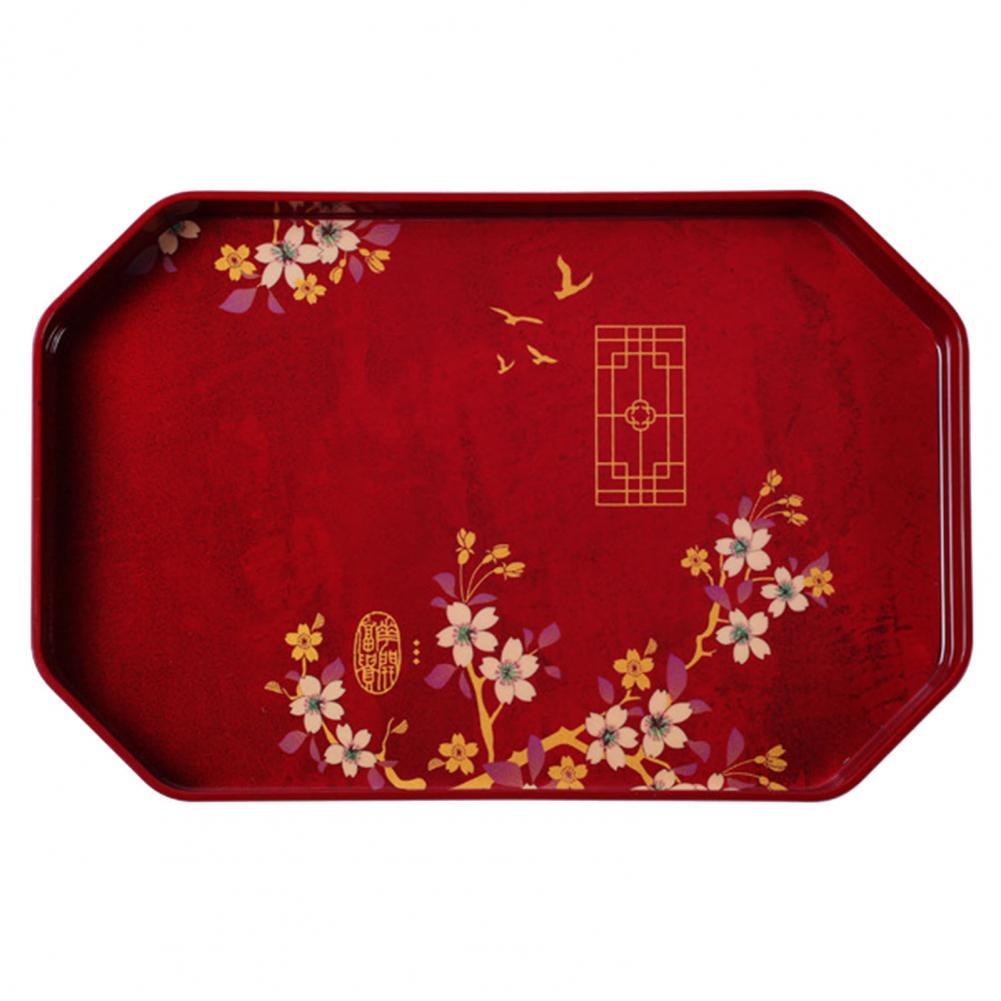 Wasbare Multifunctionele Bloem Patroon Tafel Dienblad Home Decor: Square / Rood