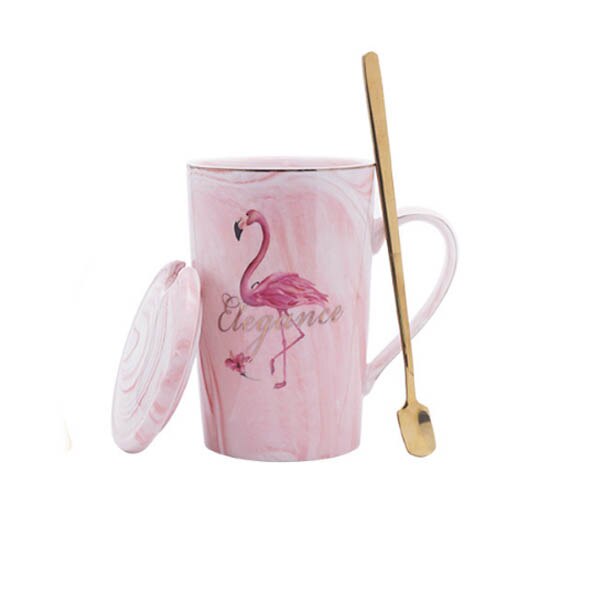 Keraaminen muki kullattu flamingo maito kahvi tee mukit lusikan kahvalla kotitalous 55 celsius lämpötermostaatti padoffice kuppi: 3