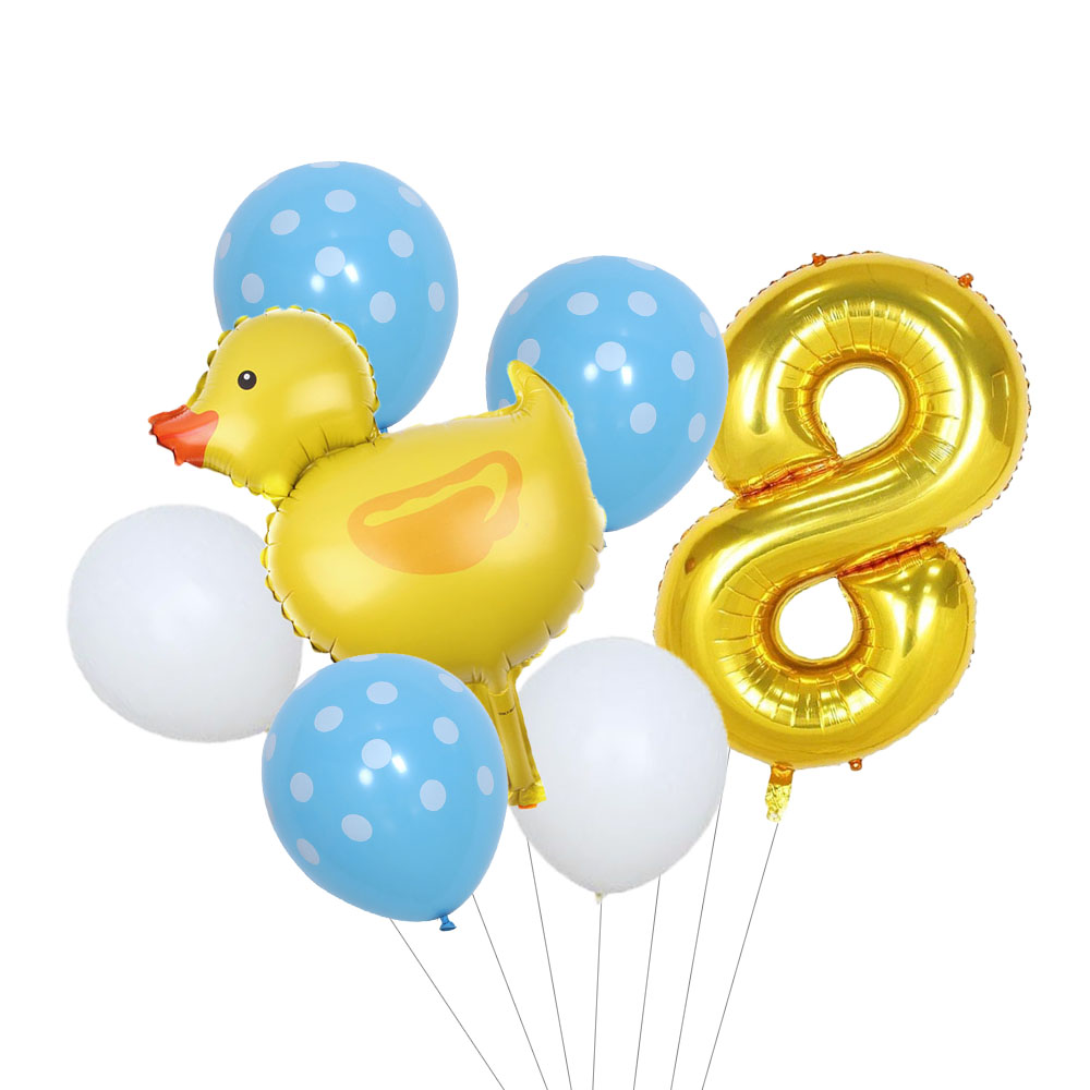 7Pcs Mini Duck Foil Balloons Set 32inch Gold Number Balloon for Kids Birthday Party Baby Shower Decoration Supplies: Deep Sapphire