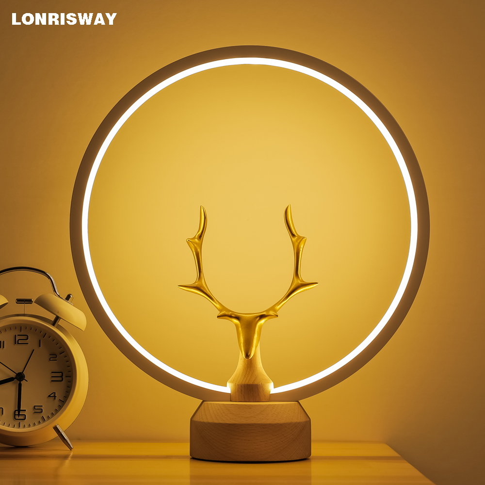 LONRISWAY LED Wood Desk Lamp, Bedroom Bedside Night Light, Dimmable Led Lighting, Home Decor, Unique House warmging Gif