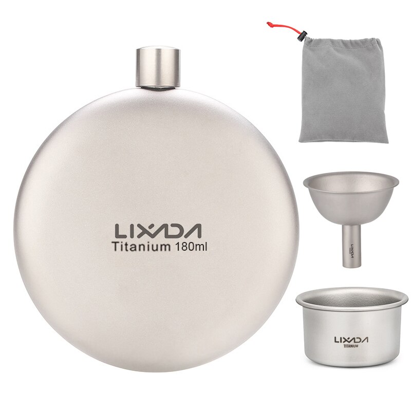 Lixada, Petaca de titanio a prueba de fugas, botella de vino de Whisky con Alcohol, con juego de tazas para Camping al aire libre, mochila de viaje, Picnic: 180ml and 1 cup