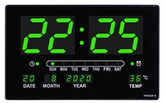 Big number alarm clock Electronic LED calendar hanging clock with week display, Table digital thermometer alarm clock: Green