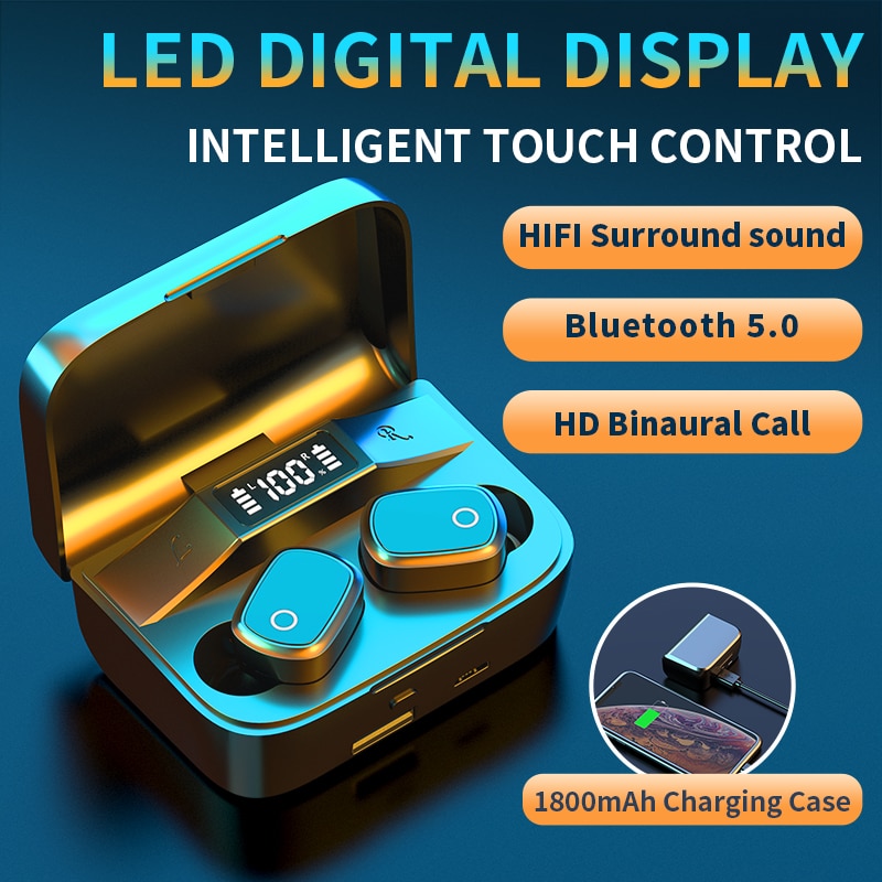 Casque sans fil Bluetooth avec micro TWS écouteur contrôle tactile 9D casque stéréo IPX7 étanche Sport écouteurs affichage de LED
